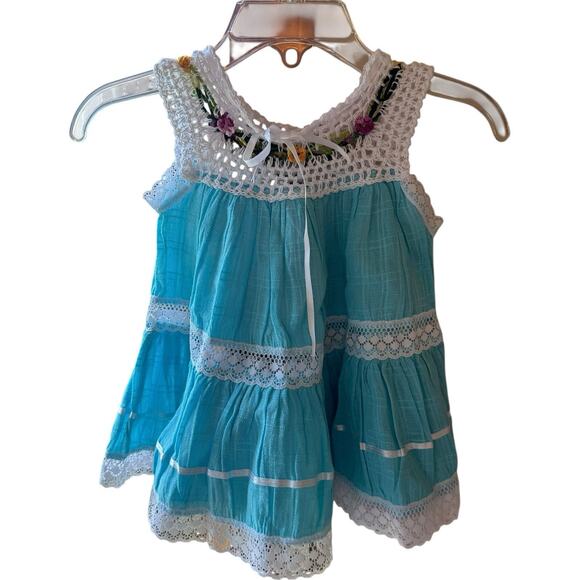 Toddler Baby Girl Mexican Dress Size 3-6M Handmade Crochet Tiered Peasant Lace - Picture 1 of 5